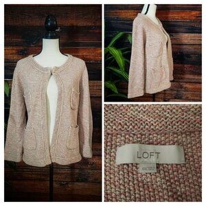 Ann Taylor LOFT 2XL XXL Cardigan Sweater Pink Hook Eye Cotton Shimmer